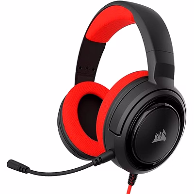 corsair hs35 stereo gaming wired over ear headphones with mic designed for pc and mobile (red)