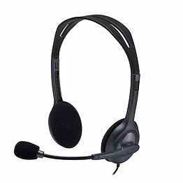logitech h111 wired on-ear headphones with mic in black.