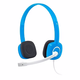 logitech h150 stereo headset with mic in blue.