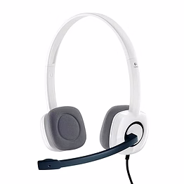 logitech h150 wired on-ear headphones with mic in white.