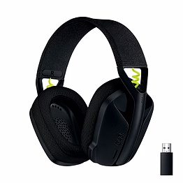 logitech g435 light speed and lightweight gaming bluetooth wireless over-ear headphones with mic, boasting an 18-hour battery life and compatibility with dolby atmos, pc, ps4, ps5, and mobile devices, in black.