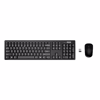 lenovo 100 wireless keyboard & mouse combo - ambidextrous 1000 dpi optical mouse, ultra slim water-resistant keyboard, 2.4 ghz wireless nano usb, up to 1 year battery life, gx30l66303