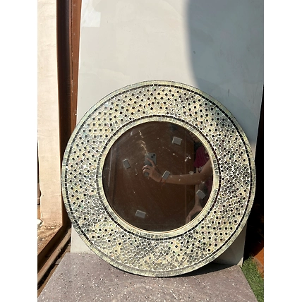 Handcrafted Mosaic Wall Mirror – Decorative Home Accent with Intricate Design-12633478