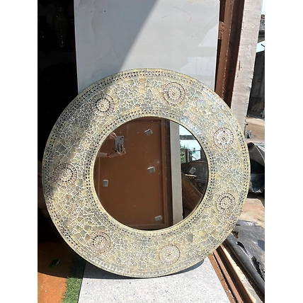Stylish Mosaic Flower Pattern Silver Wall Mirror – Elegant Home Decor Accent-1