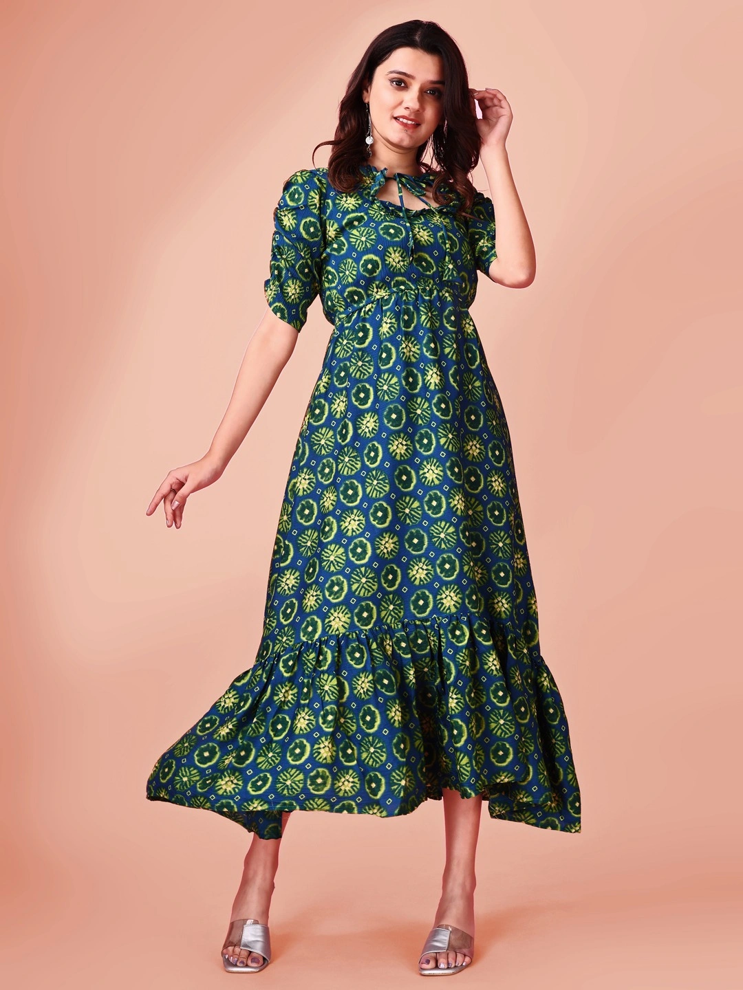 Darpani Woman fancy  Gotta pati printed dress-Vz-green-d-383-S