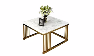 Luxurious Stacking Coffee Table Set of 2 - Golden Wrought Iron Frame with Sleek White Top - Modern Design for Contemporary Living
