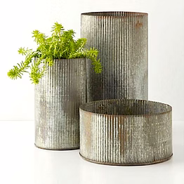 smarm rustic tin vase, corrugated sides planter