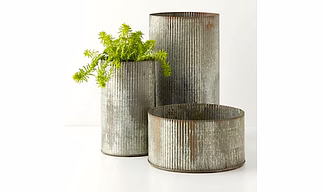 Rustic Tin Vase, Corrugated Sides Planter