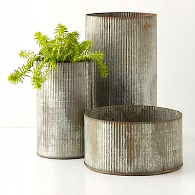 smarm rustic tin vase, corrugated sides planter