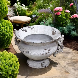 smarm cast iron urn handled antique cream | outdoor ornament garden decoration planter