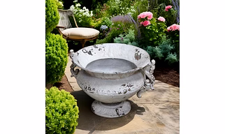 Cast iron urn handled antique cream | outdoor ornament garden decoration planter