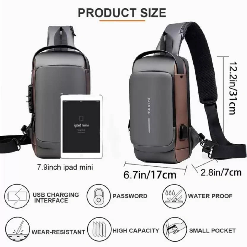 Waterproof Sling bag for travel Unisex product with password lock-12637990