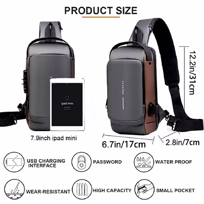 waterproof sling bag for travel unisex product with password lock