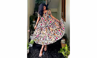 Women's Tropical Leaf Printed A-Line Midi Kurti Dress – Chiffon Fabric – Stylish Summer Wear