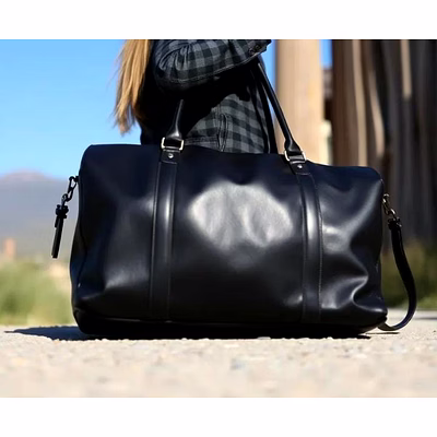 leather duffle bag for womens/ leather black gym bag for womens