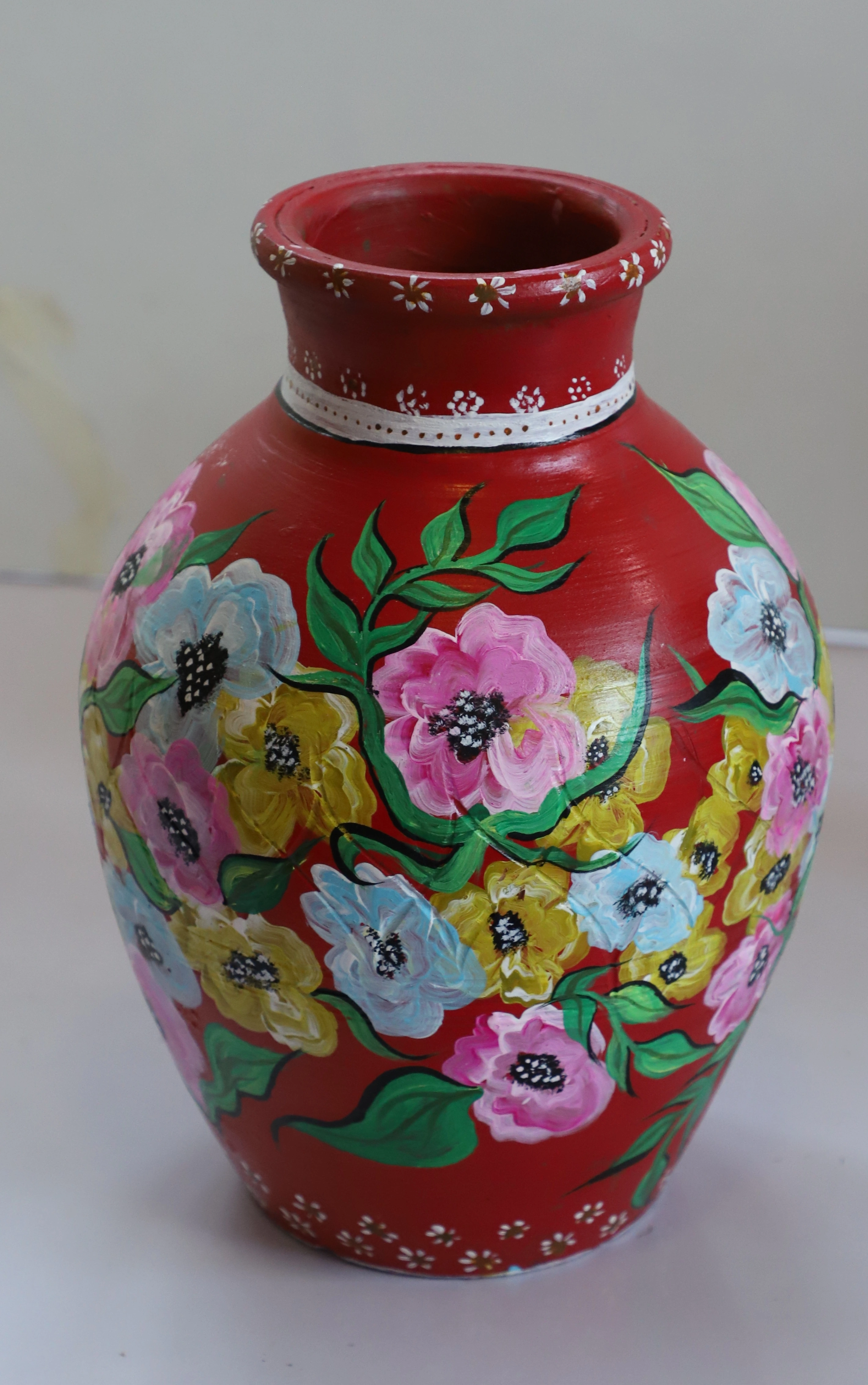 Hand-Painted Clay Vase – Unique &amp; Colorful Artistry-2