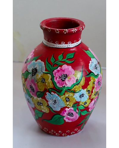 Hand-Painted Clay Vase – Unique &amp; Colorful Artistry-2