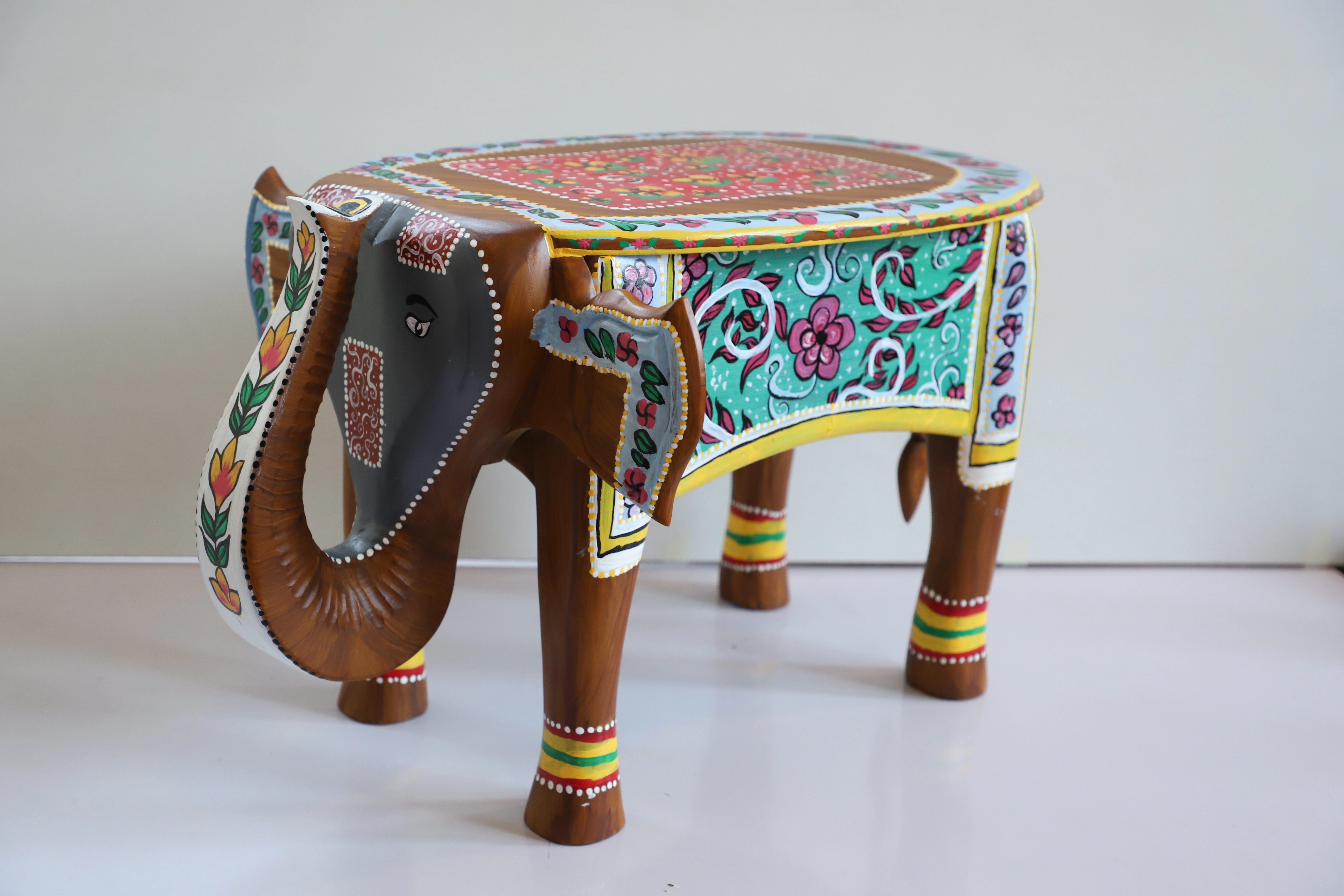 Hand-Painted Wooden Elephant – Artistic &amp; Unique-12644437