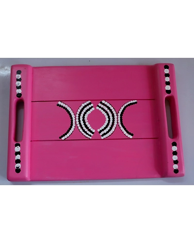Artful Elegance: Hand-Painted Wooden Tray-12644753