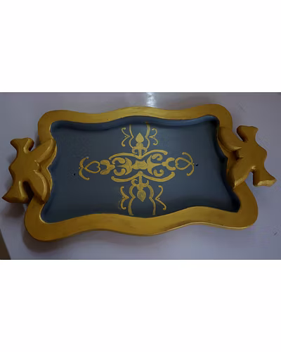 Colorful Hand-Painted Wooden Tray: Artisanal Elegance for Your Home-12644693