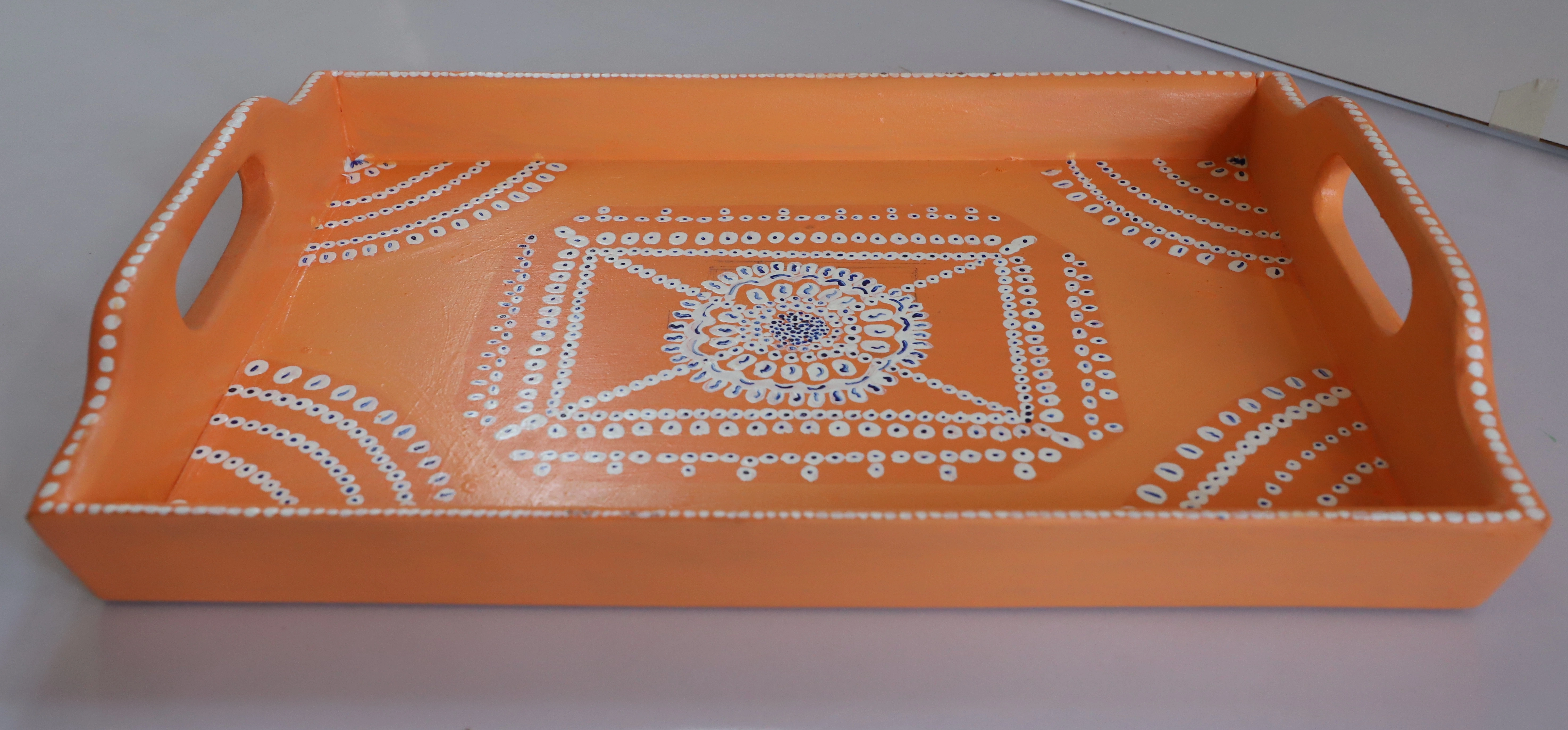 Vibrant Hand-Painted Wooden Tray: Artisanal Craftsmanship for Your Home-1