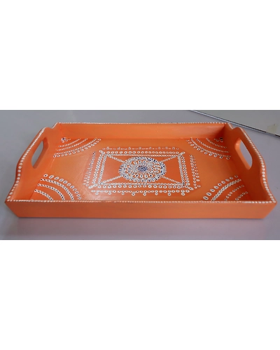 Vibrant Hand-Painted Wooden Tray: Artisanal Craftsmanship for Your Home-1