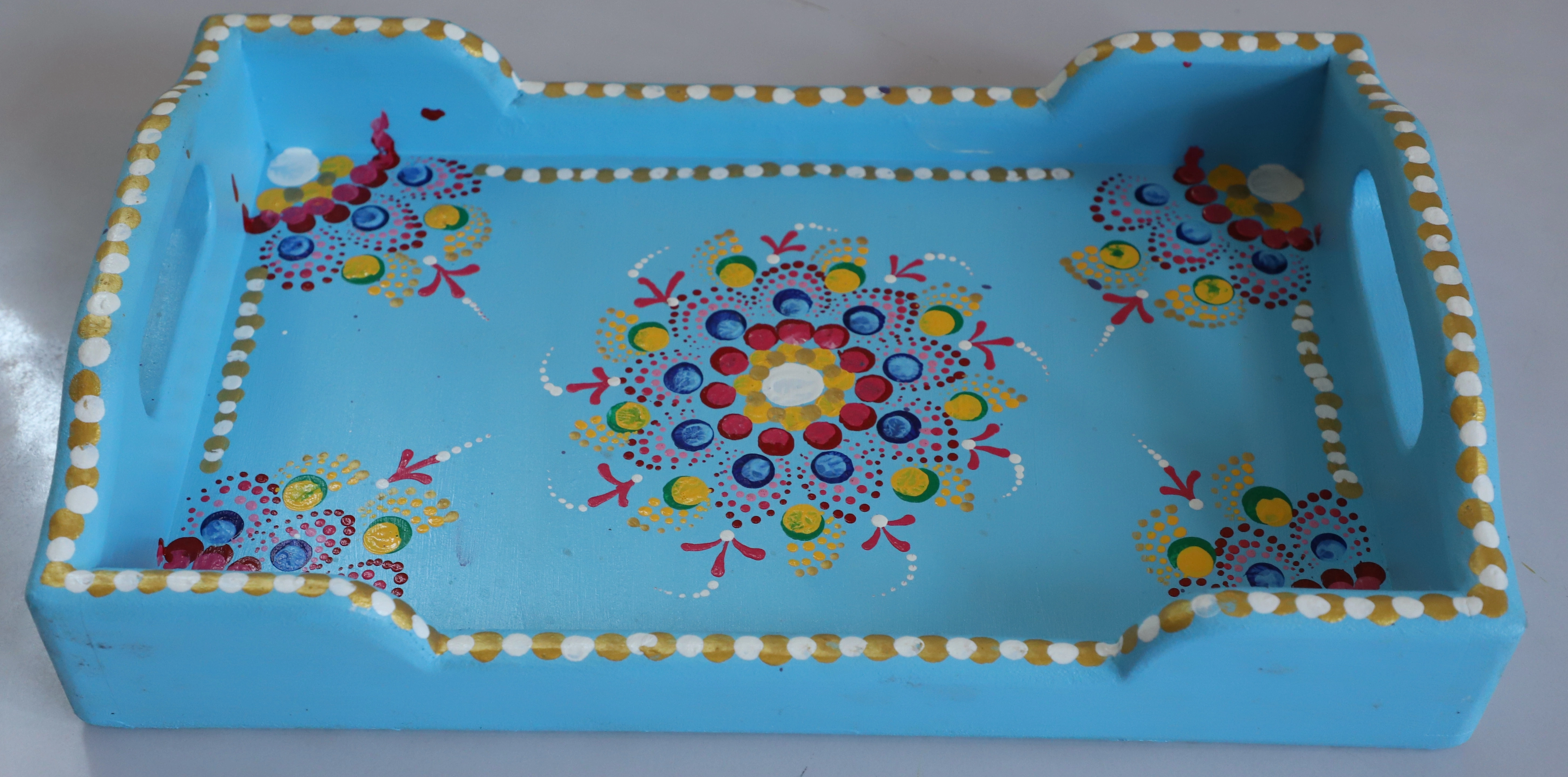 Colorful Elegance: Hand-Painted Wooden Tray-1