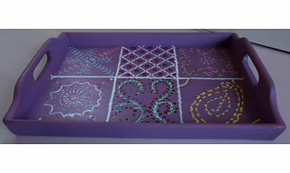 Charming Elegance: Hand-Painted Wooden Tray"