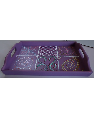 Charming Elegance: Hand-Painted Wooden Tray&quot;-1