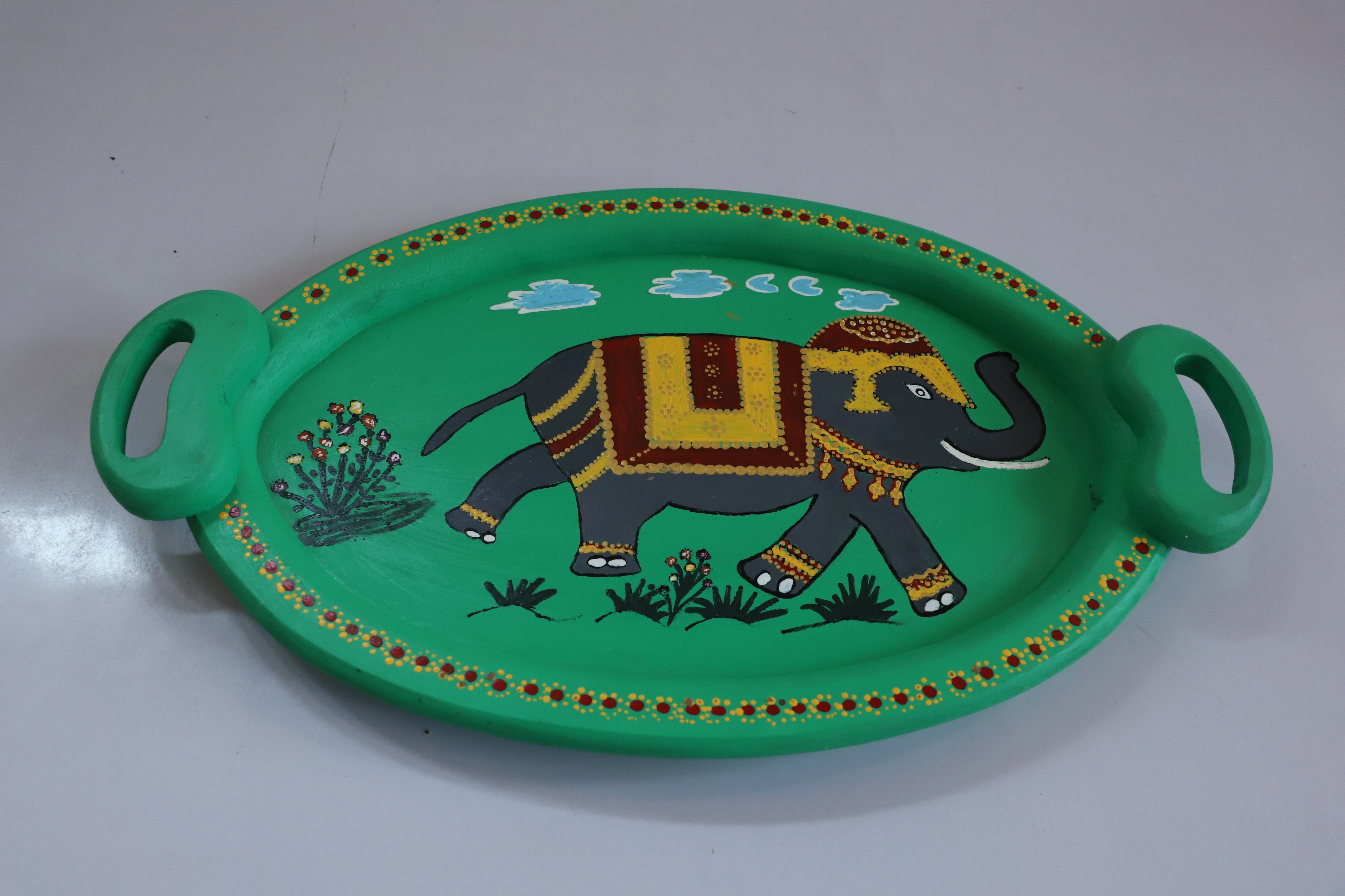 Majestic Elegance: Handpainted Elephant Tray-12645541