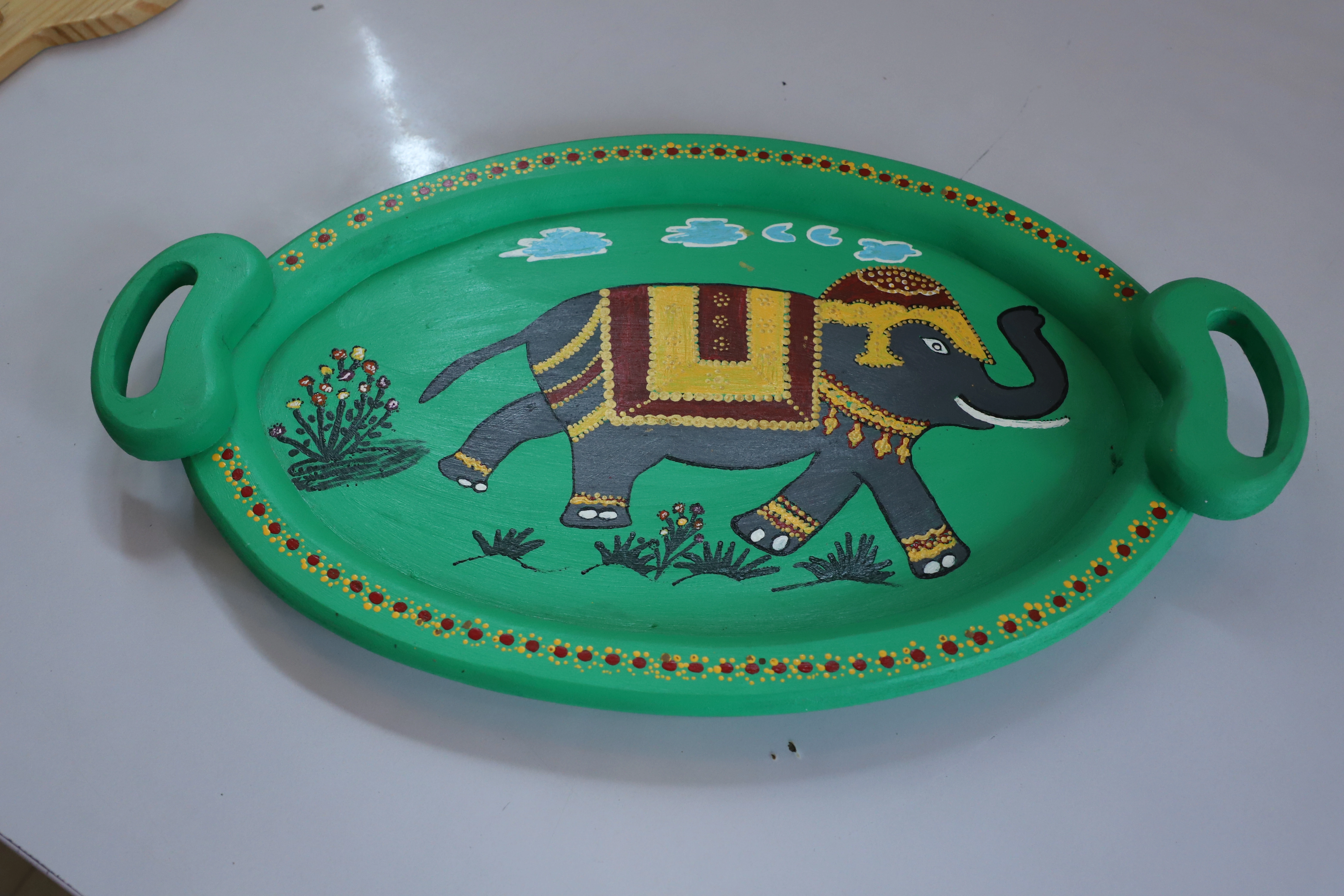 Majestic Elegance: Handpainted Elephant Tray-1