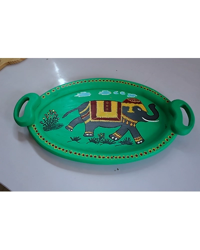 Majestic Elegance: Handpainted Elephant Tray-1