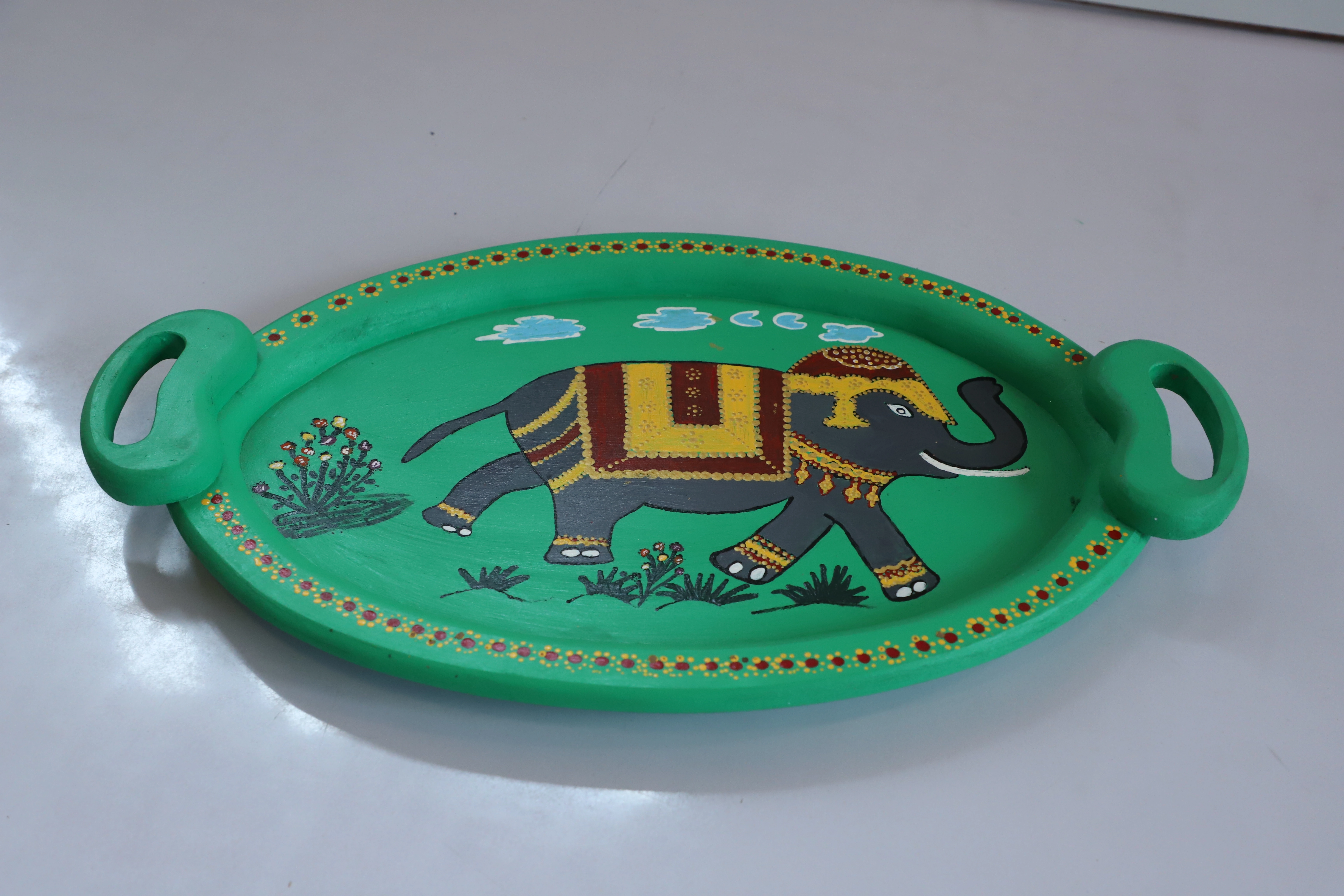 Majestic Elegance: Handpainted Elephant Tray-2