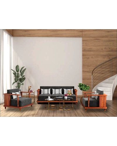Timeless Elegance: 3+1+1 Wooden Sofa Set-12646467