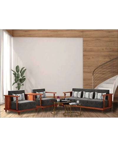 Timeless Elegance: 3+1+1 Wooden Sofa Set-5