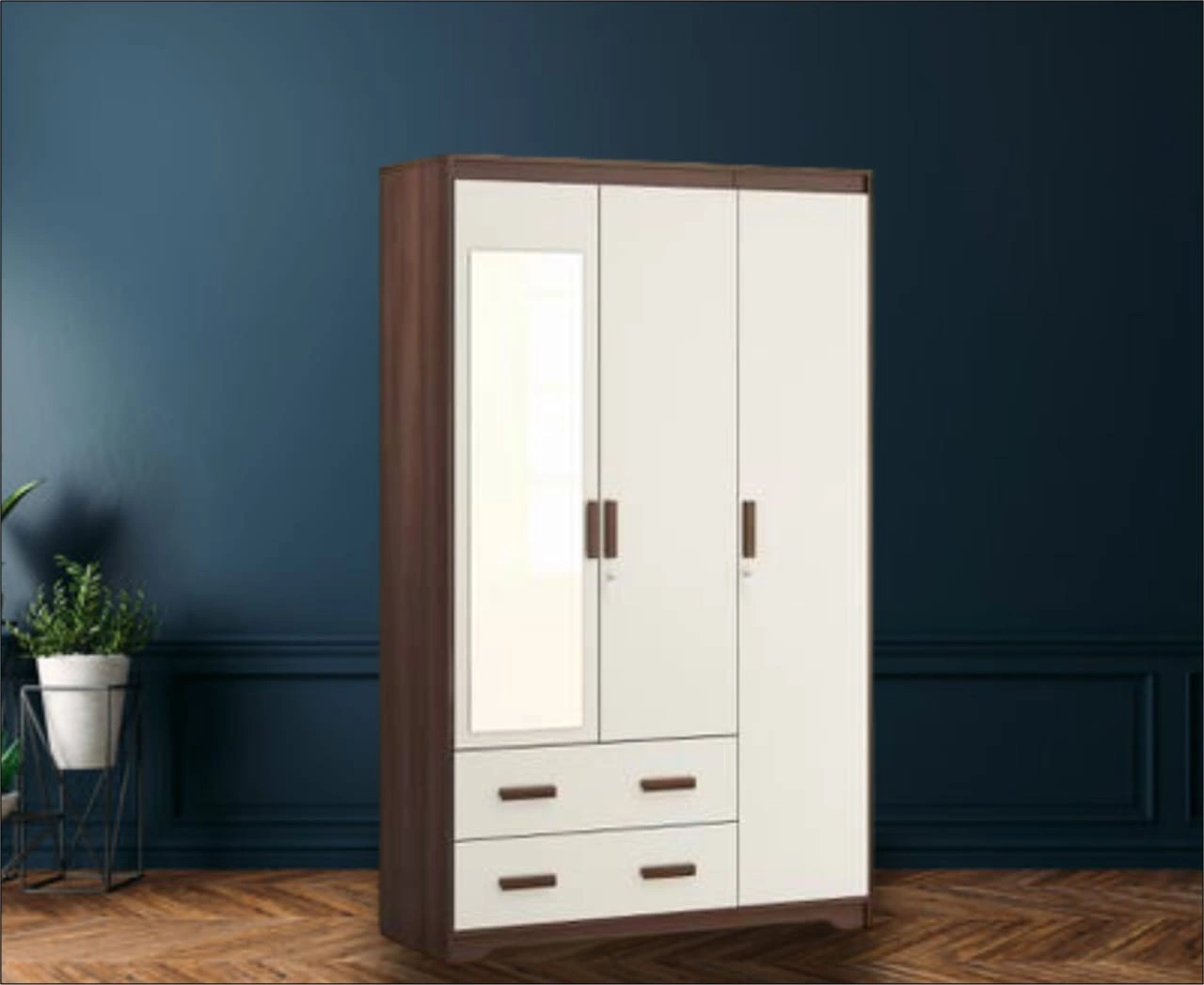 Elegant White and Brown Almirah with Storage Box-12646673