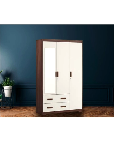 Elegant White and Brown Almirah with Storage Box-12646673