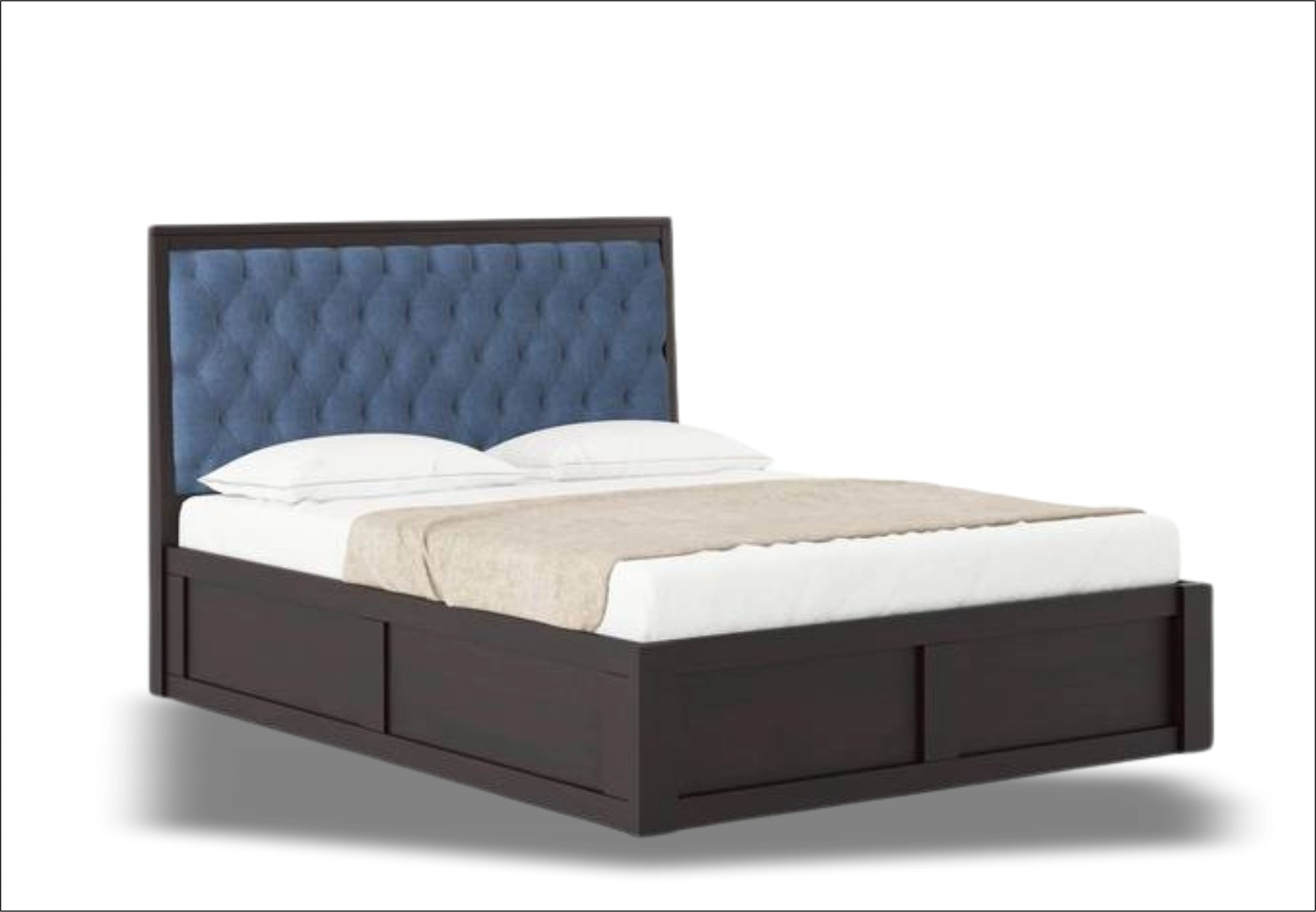 Wooden Bed with Upholstered Headboard – Stylish Comfort-12647457