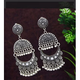 antique silver plated chand bali earring