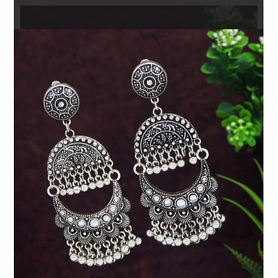antique silver plated chand bali earring