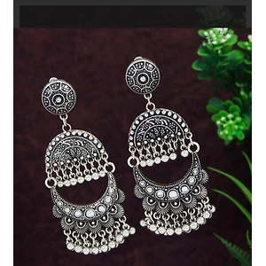 Antique Silver Plated Chand Bali Earring