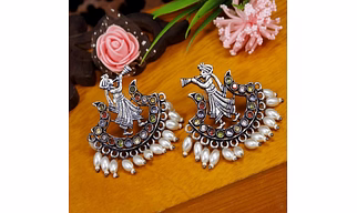Silver Plated Multi Coloured Clarinetist Pearl Drop Earring