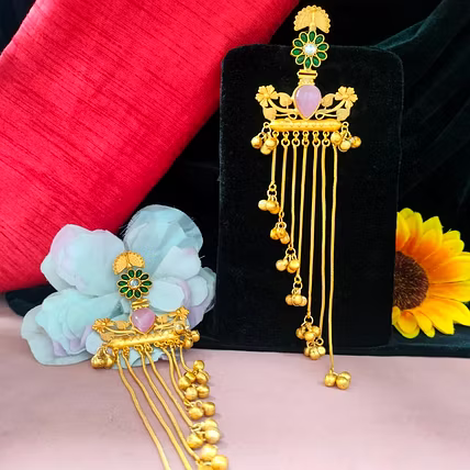 Apala Polish Chain Earrings With Moissanite Stone Luxurious Sparkle Perfect Accessory For Both Ethnic &amp; Indo Western Ensembles-5