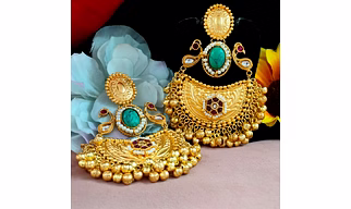 Apala Polish And Moissanite Stone Earrings For Women Luxurious Antique Gold Finish Ideal For Weddings, Special Occasions