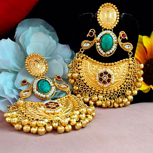 Apala Polish And Moissanite Stone Earrings For Women Luxurious Antique Gold Finish Ideal For Weddings, Special Occasions