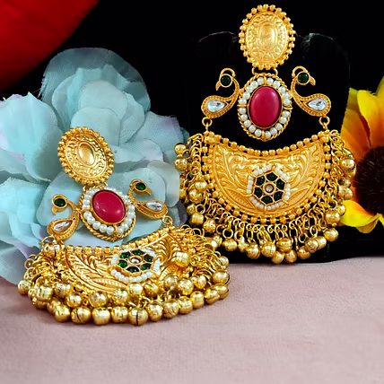 Apala Polish And Moissanite Stone Earrings For Women Luxurious Antique Gold Finish Ideal For Weddings, Special Occasions-12748729