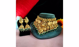 High Quality Anti Tarnish Temple Look And Pearls Hanging Necklace Set With Gold Polish Comfortable Ideal For Weddings, Festivals