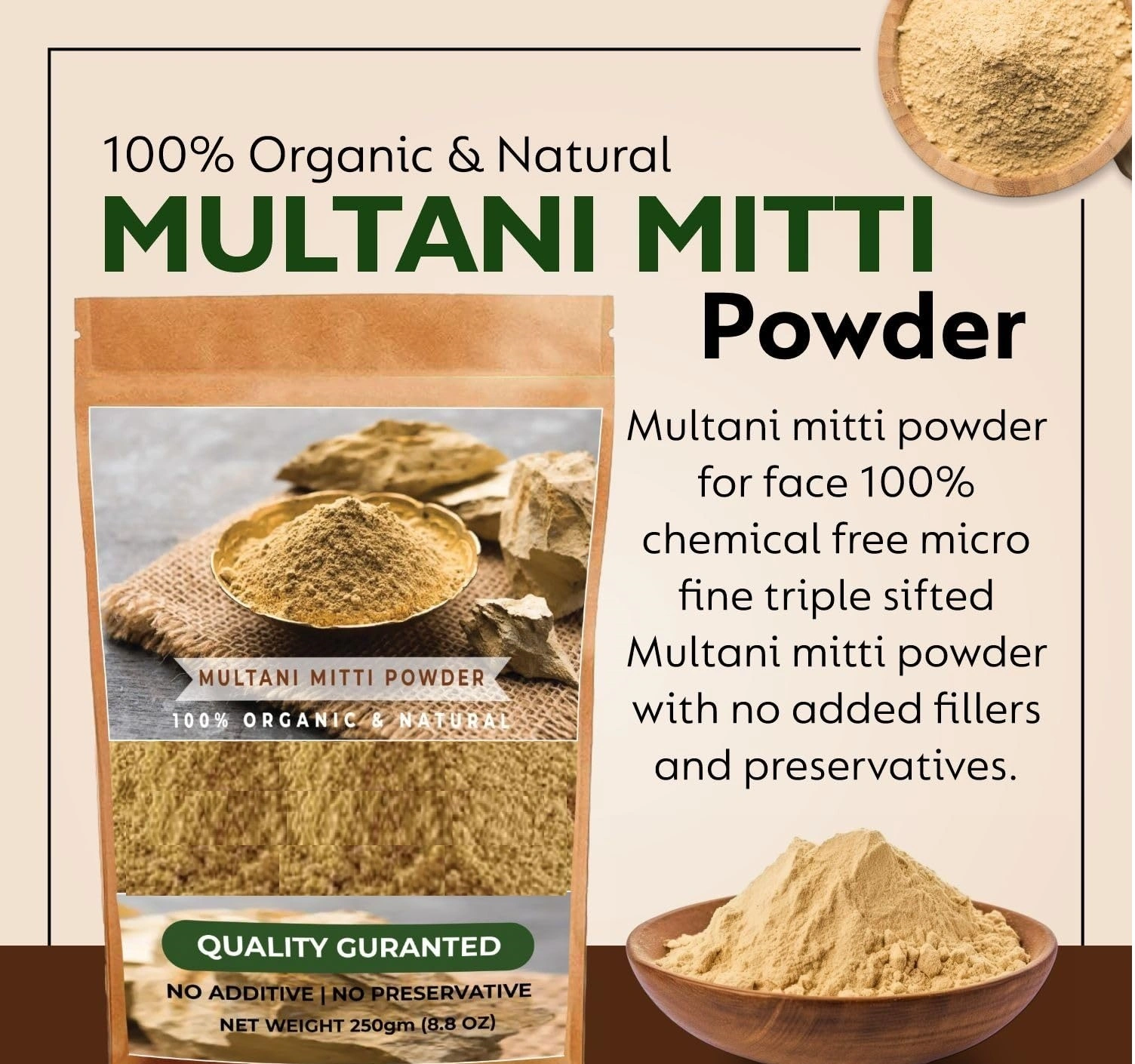 100% Natural Multani Mitti powder for Exfoliating, Soothing, Nourishing, Smoothening Face, Skin-12644855