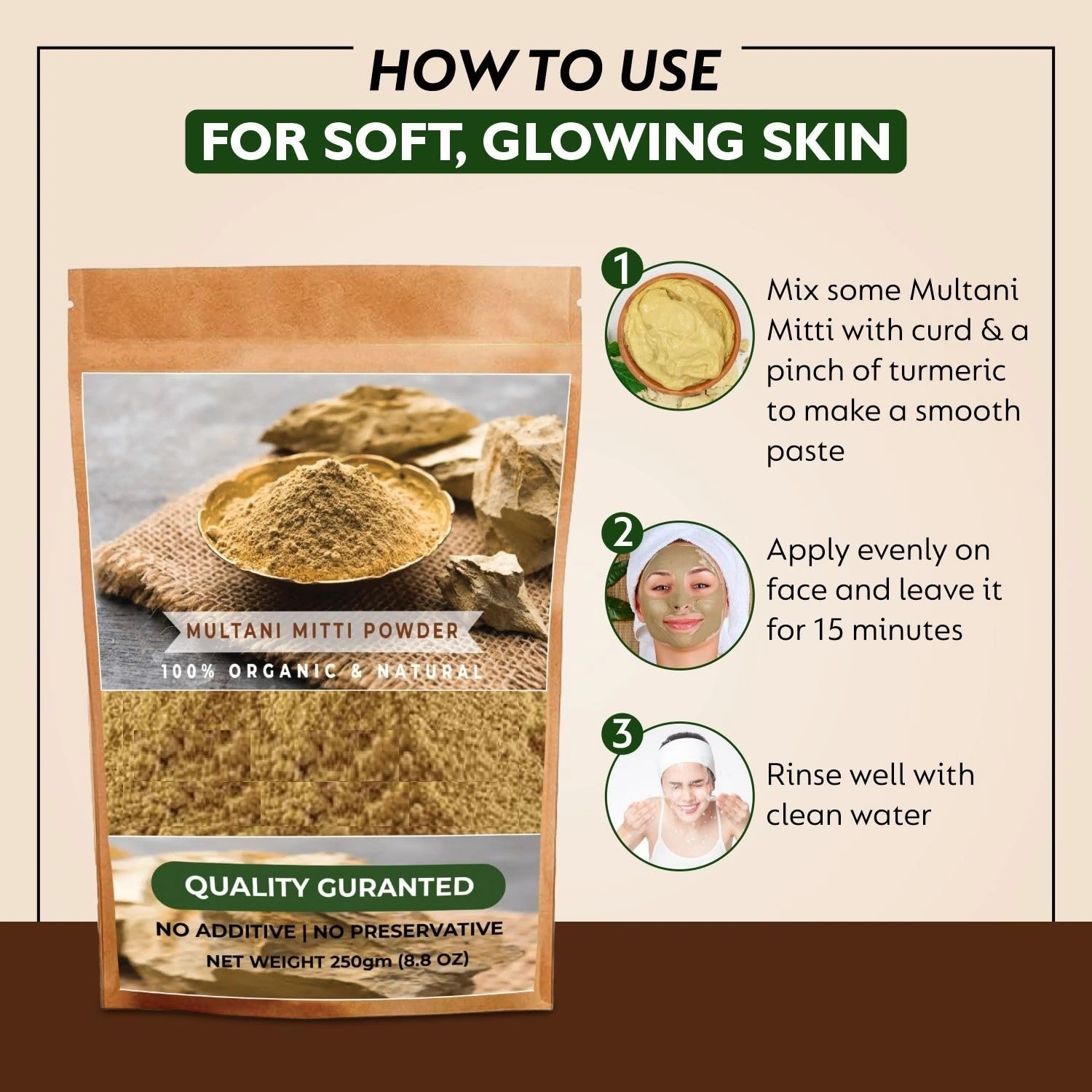 100% Natural Multani Mitti powder for Exfoliating, Soothing, Nourishing, Smoothening Face, Skin-2