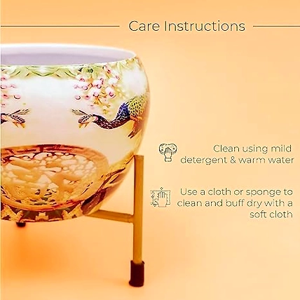 Metal Pots for Indoor Plants with Drainage Hole (Best Flower Pots &amp; Planters for Home Decor, Living Room) Pack of 1 (Peacok Pot with Golden Stand)-1